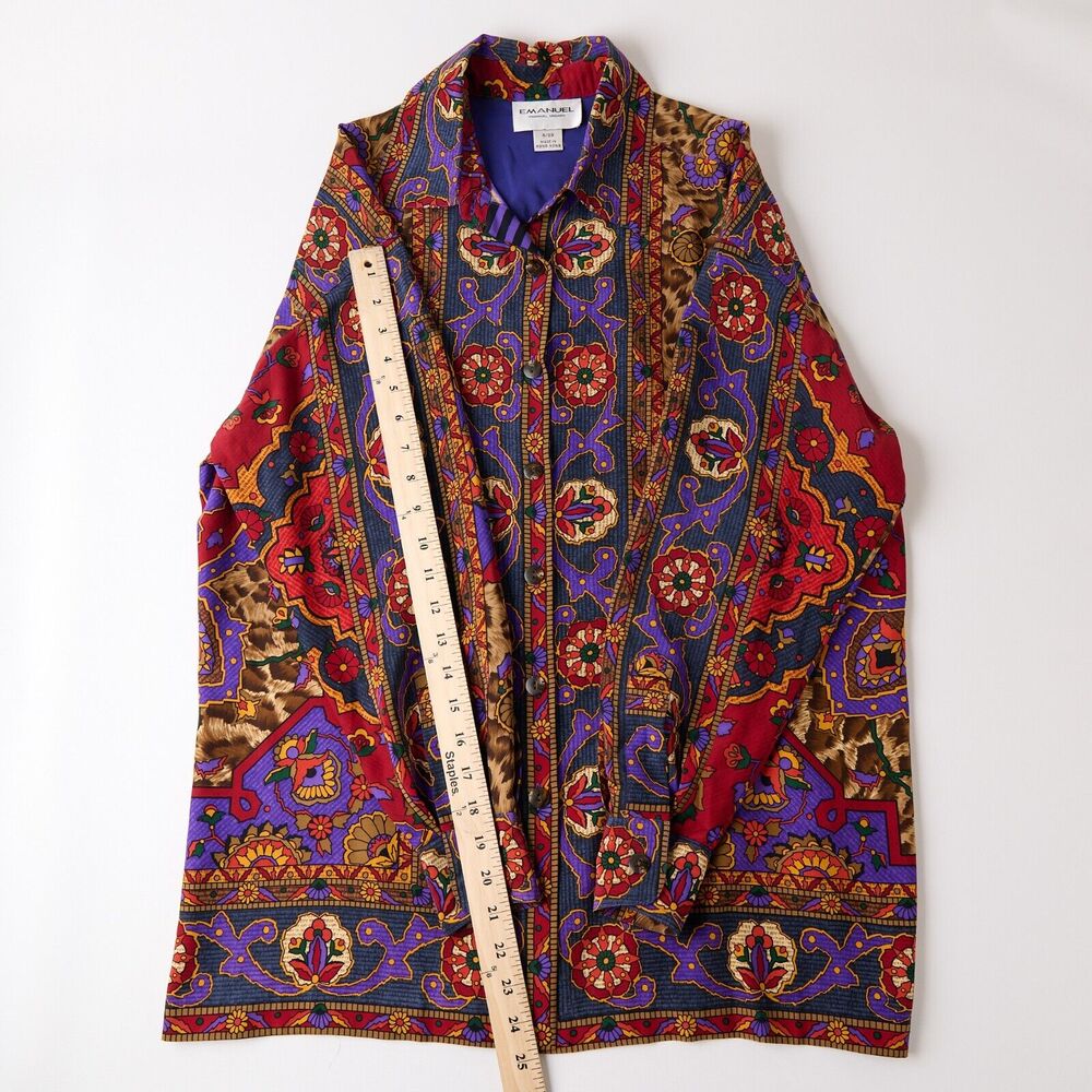 Vtg Emanuel Ungaro Womens 4 Silk Blouse Baroque Leopard Print Maximalist 90s Art - Picture 5 of 8
